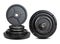 Black dumbbell with metal discs