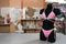 Black dummy with pink underwear on the table