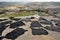 Black dyed animal skins drying, Morocco