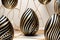 Black Easter eggs with handmade gold pattern. Hand-painted eggs. Trend. concept of a happy Easter.