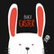 Black Easter word and white scary rabbit watercolor painting cartoon illustration