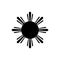 The black eight-rayed sun of flag of the Republic of Philippines. Pictogram, icon isolated on a white background.