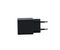 Black electric adapter on white background.
