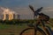 Black electric bicycle near nuclear power plant near Temelin village