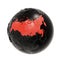 Black Embossed Earth Globe with Eurasia. Russia is Highlighted in Red.