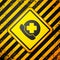 Black Emergency phone call to hospital icon isolated on yellow background. Warning sign. Vector Illustration