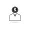 Black Employee wages icon or logo, Businessman silhouette with dollar sign, User earnings icon