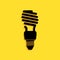Black Energy saving light bulb icon isolated on yellow background. Long shadow style. Vector