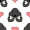 Black English Cocker Spaniel dog head seamless pattern background with dog bone. Cartoon dog puppy background. Hand drawn childish