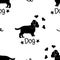 Black English Cocker Spaniel dog seamless pattern background with hearts . Cartoon dog puppy background. Hand drawn childish
