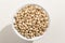 Black Eyed Pea legume. Top view of grains in a bowl. White background