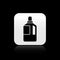 Black Fabric softener icon isolated on black background. Liquid laundry detergent, conditioner, cleaning agent, bleach. Silver