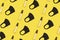 Black face mask and bottle antiseptic on yellow Illuminating background pattern