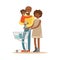 Black Family With Cart Shopping In Department Store ,Cartoon Character Buying Things In The Shop