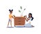 Black family of Mom and kid repaint old dresser drawers, cartoon vector illustration. Family house repair time together.