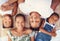 Black family portrait with mother, grandma and children relax for summer vacation, holiday or happy break in sunshine