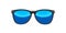 Black fashion sunglasses and blue lens optic isolated on white background with modern accessory design. 3D rendering