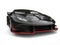 Black fast race car with red details - front view closeup