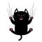 Black fat cat nail claw scratch glass. Screaming kitten. Cute cartoon funny character falling down. Excoriation track line shape.