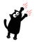 Black fat cat nail claw scratch glass. Standing scratching kitten claw. Cute cartoon funny character falling down. Excoriation