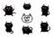 Black fat cat set. Cute cartoon screaming funny character head. Nail claw scratch, sitting, smiling. Excoriation track line. Baby
