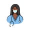 Black female doctor in uniform wearing surgical mask illustration