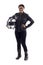 Black Female Racer or Biker or Stunt Woman Holding a Helmet