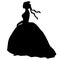 Black female silhouette in ball gone. Bride romantic illustration. Young model, profile