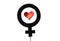 Black female and woman symbol with red heart and love icon