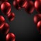 Black festive background with red shiny balloons. Holiday decora