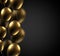 Black festive card with golden shiny balloons. Holiday decoratio