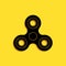 Black Fidget spinner icon isolated on yellow background. Stress relieving toy. Trendy hand spinner. Long shadow style