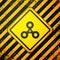 Black Fidget spinner icon isolated on yellow background. Stress relieving toy. Trendy hand spinner. Warning sign. Vector