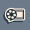 Black Film reel and play video movie film icon isolated on grey background. Long shadow style. Vector