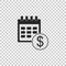 Black Financial calendar icon isolated on transparent background. Annual payment day, monthly budget planning, fixed