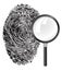 Black fingerprint and magnifying glass loupe