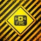 Black Fire alarm system icon isolated on yellow background. Pull danger fire safety box. Warning sign. Vector