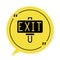 Black Fire exit icon isolated on white background. Fire emergency icon. Yellow speech bubble symbol. Vector