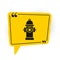 Black Fire hydrant icon isolated on white background. Yellow speech bubble symbol. Vector