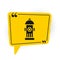 Black Fire hydrant icon isolated on white background. Yellow speech bubble symbol. Vector