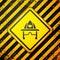 Black Firefighter helmet or fireman hat icon isolated on yellow background. Warning sign. Vector