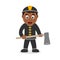 Black Fireman Cartoon Character with Axe