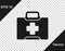 Black First aid kit icon isolated on transparent background. Medical box with cross. Medical equipment for emergency