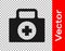 Black First aid kit icon isolated on transparent background. Medical box with cross. Medical equipment for emergency