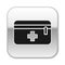 Black First aid kit icon isolated on white background. Medical box with cross. Medical equipment for emergency