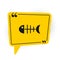 Black Fish skeleton icon isolated on white background. Fish bone sign. Yellow speech bubble symbol. Vector