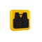 Black Fishing jacket icon isolated on transparent background. Fishing vest. Yellow square button.