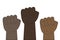 Black fist of power. Equality illustration. Protest and battle against racism. The symbol of freedom. Vector image