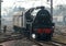 Black five steam train arriving at Carnforth