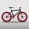 Black fixed gear bicycle Isolated on gray. Road bike with red wheels. Extreme bike.